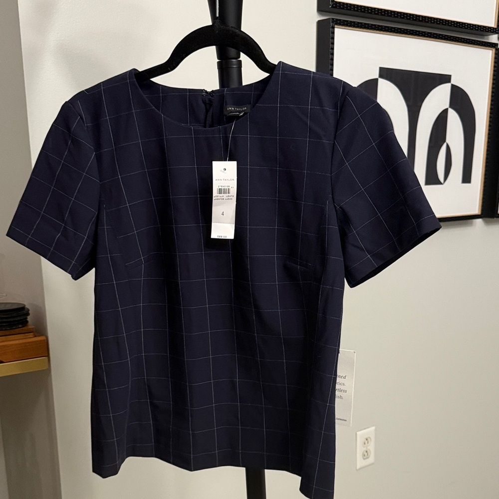 Ann Taylor Navy Checkered Blouse